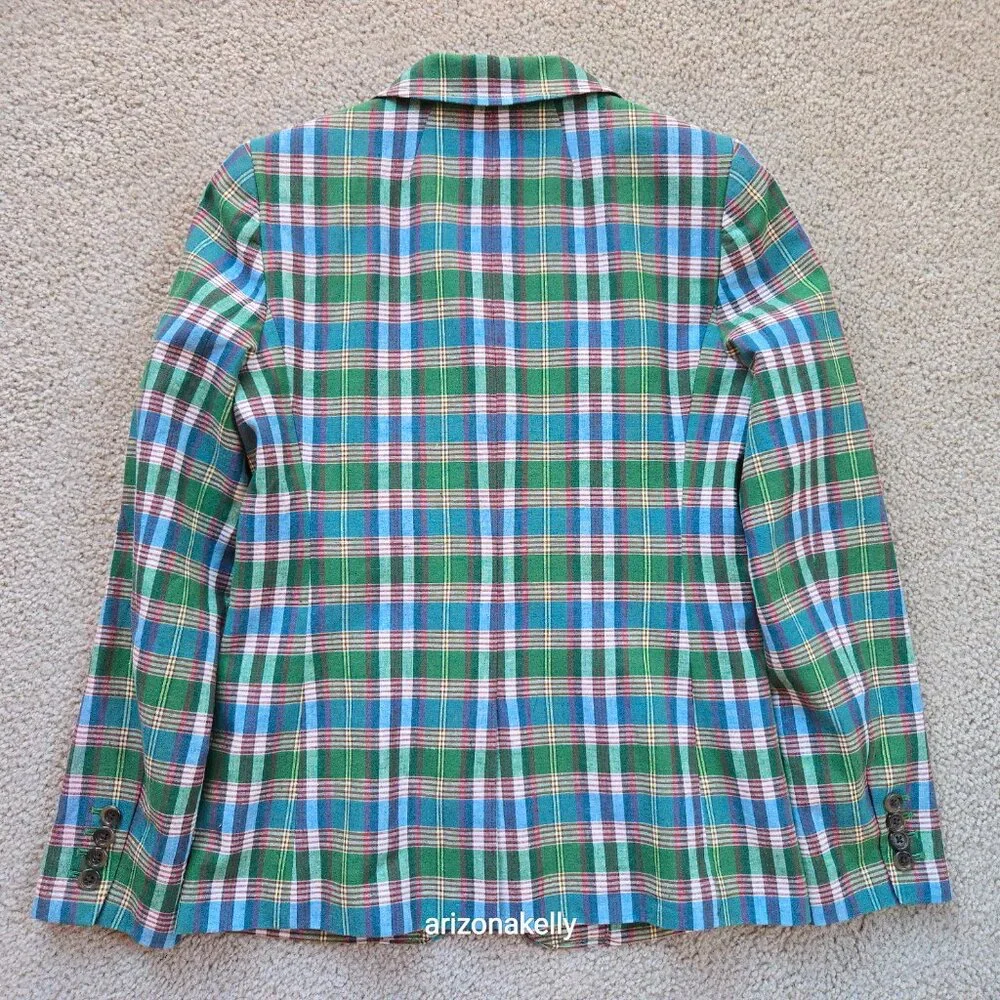 J. Crew Rhodes Blazer Linen Cotton Green Plaid Size 2 - Picture 9 of 11